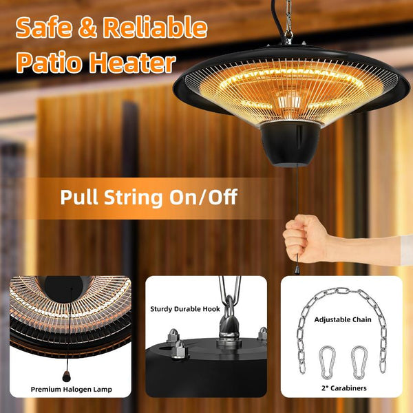 1500W Outdoor Hanging Patio Heater Ultra-Quiet Electric Heating Lamp Ceiling Mounted