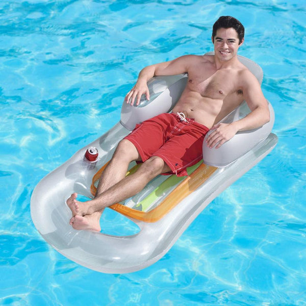 Inflatable Pool Float Raft w/ Headrest Armrest Cupholder Swimming Pool Lounge Air Mat Chair