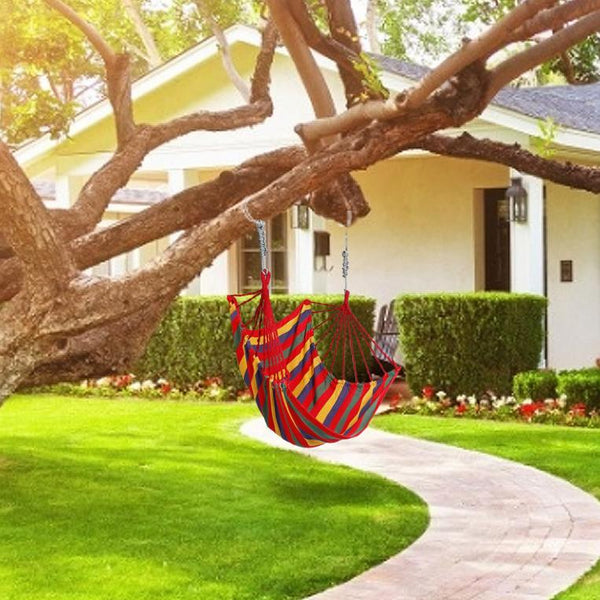Hammock Hanging Chair Canvas Porch Patio Swing Seat Portable Camping Rope Seat w/ 2Pillows440LBS Limit