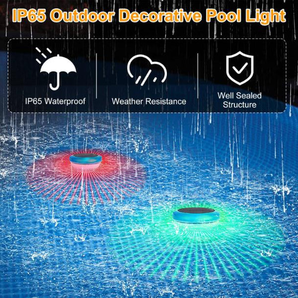 2Pcs Solar Powered Floating LED Light IP65 Waterproof Rechargeable Pool Lamps Gradient Multicolor Changing Outdoor Decortive Lights for Party Pool Pon