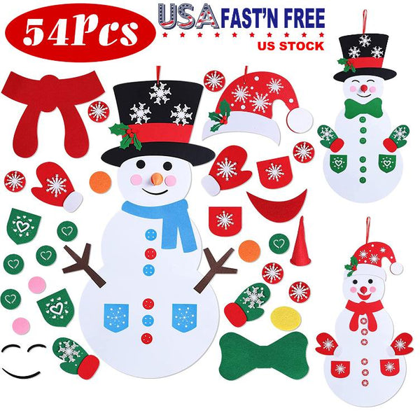Felt Christmas Snowman Set DIY Hanging Decoration Kit 54Pcs Detachable Ornaments