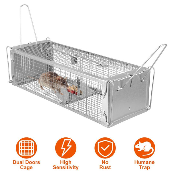 Humane Dual Door Rat Trap Cage Live Rodent Metal Mesh Mice Mouse Control
