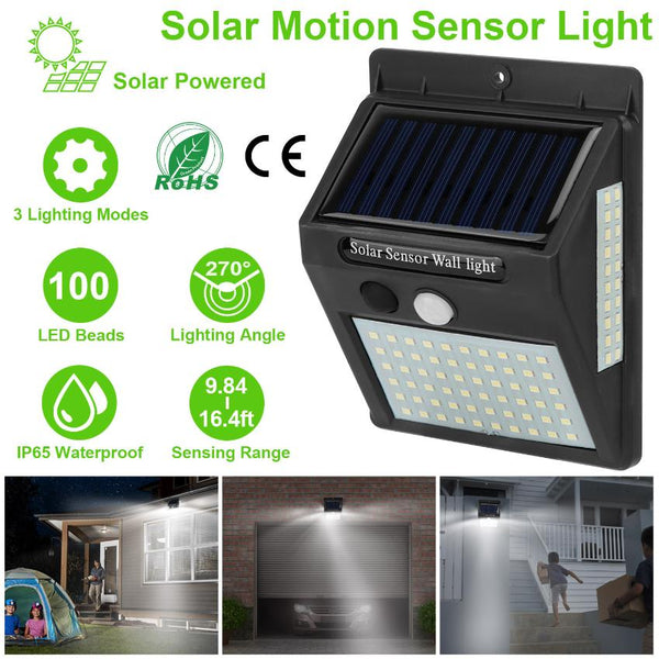 Solar Wall Light Outdoor 100 LEDs PIR Motion Sensor Lamps IP65 Waterproof Lighting