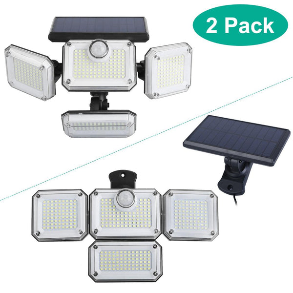 2 Pack Solar Powered Wall Lights IP44 Waterproof Motion Sensor Lamps Separate Solar Panel