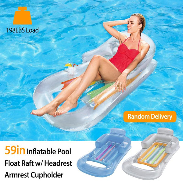 Inflatable Pool Float Raft w/ Headrest Armrest Cupholder Swimming Pool Lounge Air Mat Chair