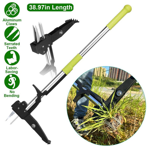 38.97in Aluminum Weed Puller Stand Up Weeder Without Bending Kneeling Manual Weed Remover Tool with 4 Claws for Lawn Yard Garden Patio