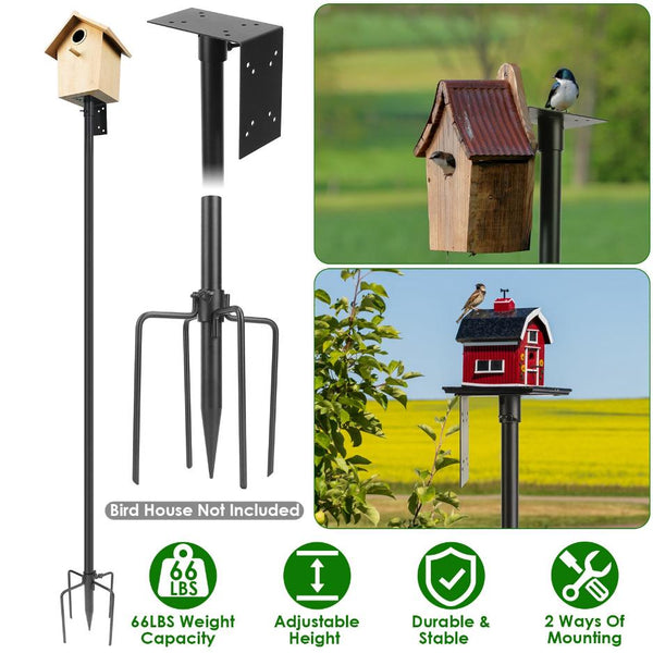 Bird House Pole Kit Stand Stake Adjustable Height Bird Feeder Lawn Mount Perch