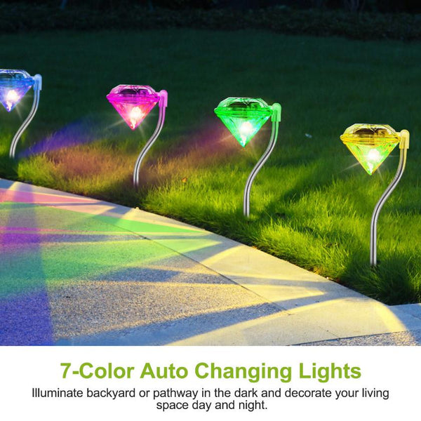 4Pcs Solar Garden Light Outdoor LED Lights 7-Color Changing Waterproof Pathway Stakes