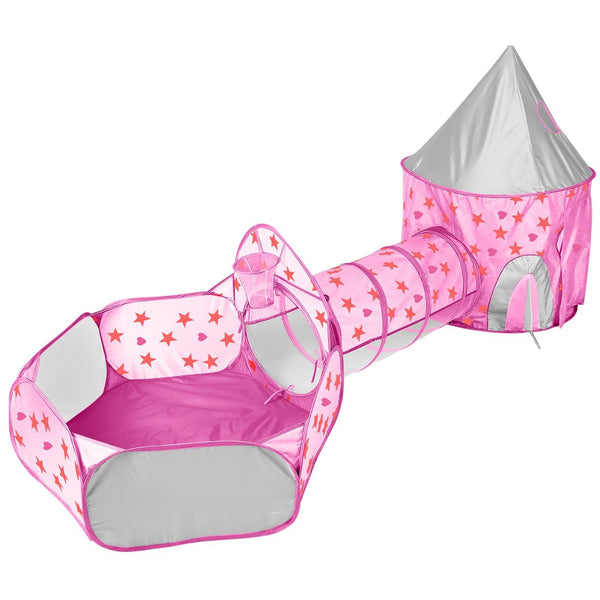 3 In 1 Child Crawl Tunnel Tent Kids Play Ball Pit Set Foldable Play House Pop-up