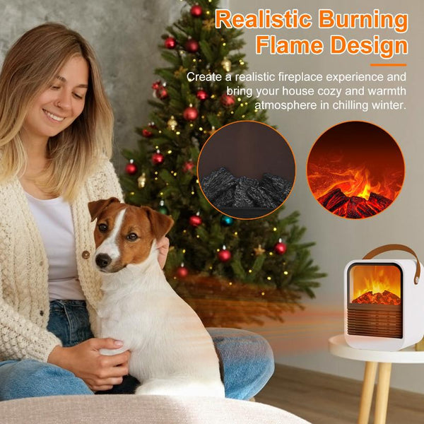 1500W Portable Electric Fireplace Heater 2 Gear Temperature Space Heater Realistic Burning Flame
