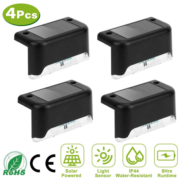 4 Pack Solar LED Step Lights Outdoor Dusk To Dawn Sensors Fence Lamps Stairs Yard Railing