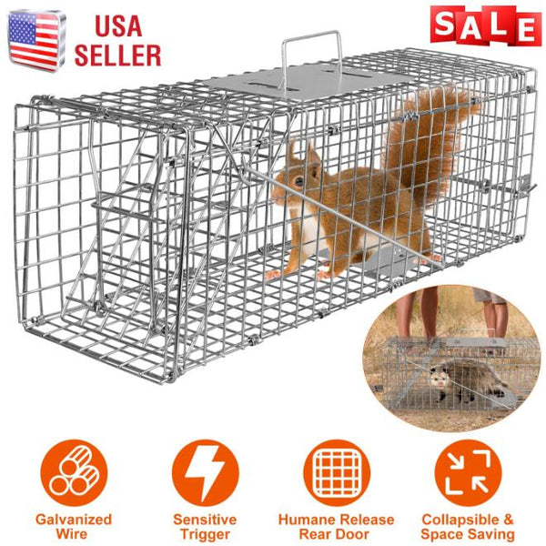 Humane Trap Cage Catch Release Live Small Animal Rodent Cage Collapsible Metal Wire