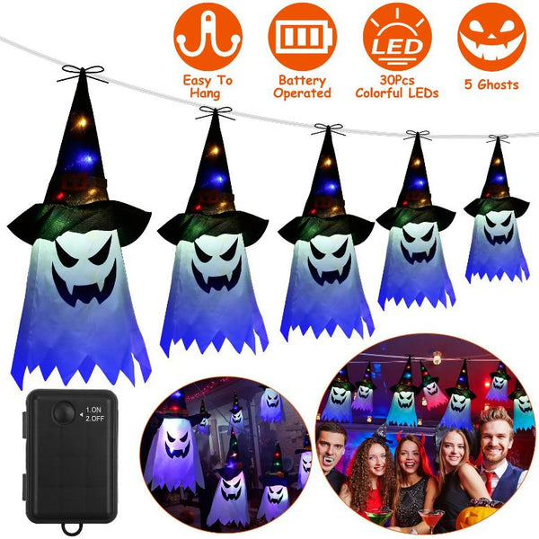 Halloween Ghost Witch Hat Hanging Light Lantern Outdoor String Decorative Light Patio