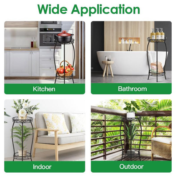 2-Tier Plant Stand Rustproof Iron Plant Rack Holder Indoor Outdoor Flower Pot Display Shelf
