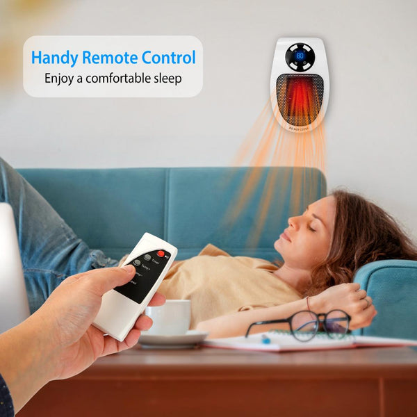 500W Portable Heater Fan Wall Outlet Plug-in Adjustable Temp w/ Remote Control