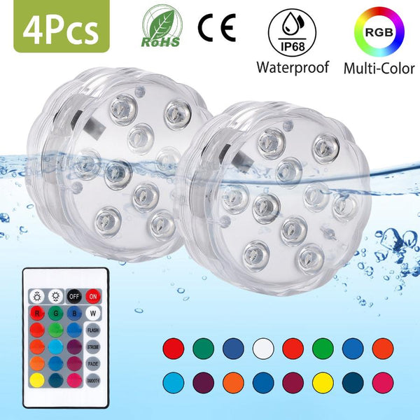 4Pcs Submersible RGB LED Lights Waterproof Underwater Color Changing Remote Control