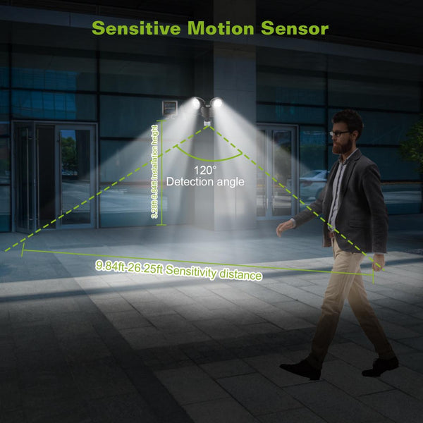 Outdoor Entryway Security Light Motion Sensor 360° Rotatable Dual Heads Solar Wall Light