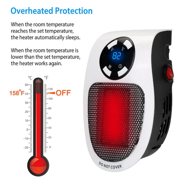 500W Portable Heater Fan Wall Outlet Plug-in Adjustable Temp w/ Remote Control