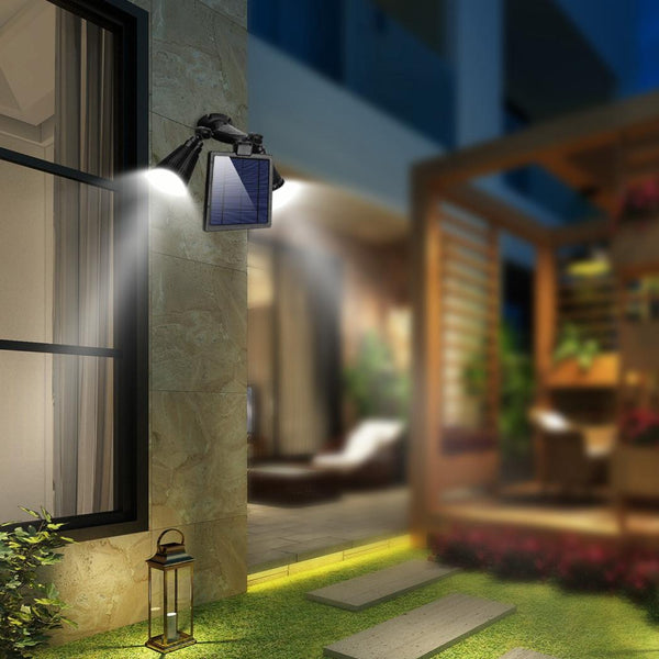 Solar Powered Lights Outdoor Motion Sensor 2000 Lumen Dual Head Spotlights