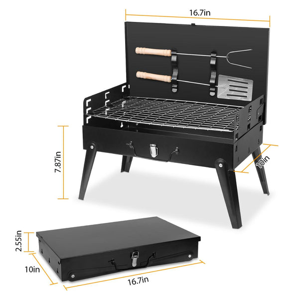 Small Portable Charcoal Grill Foldable BBQ Suitcase Grill Shelf For Outdoor Camping Picnics Garden Grilling