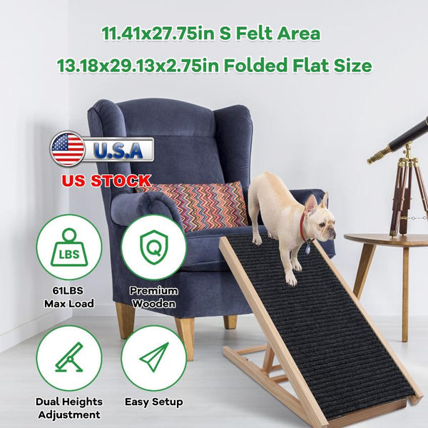 Foldable Wooden Dog Ramp Non Slip  Heights Adjustable Pet Cat Ramp Couch Car SUV