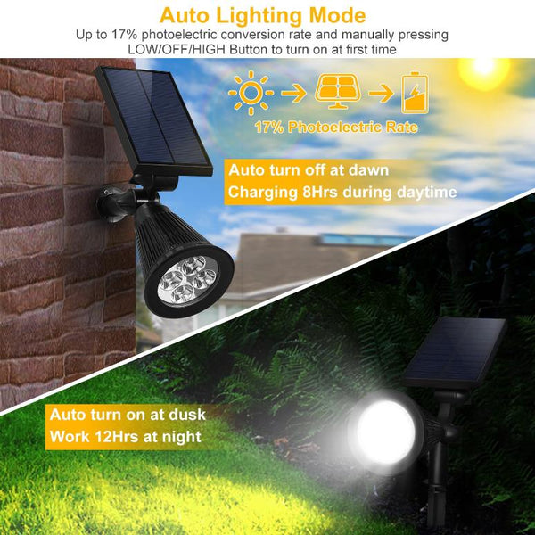 2 Pack Solar Spotlight Outdoor Dusk To Dawn Light Wall Path Lawn Garden Lamp