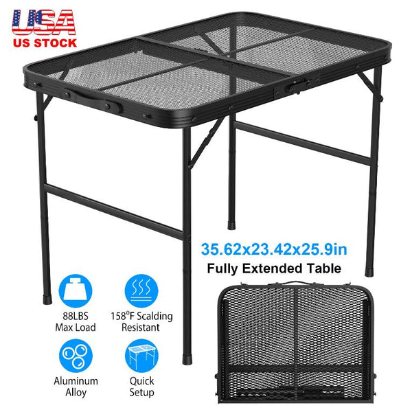 Foldable Camping Table Collapsible Picnic Aluminum Alloy Grill Stand 88LBS Max Load Height Adjustable BBQ Table