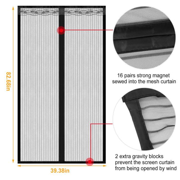 Magnetic Mesh Curtain Hands-free Fly Mesh Door Curtain 39x82” Self-adhesive Door Screen Anti Mosquito Bugs