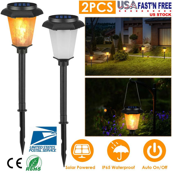 2 Pack Solar Flame Torch Light Flickering Flame Stake Lamp Decorative Landscape Lamp