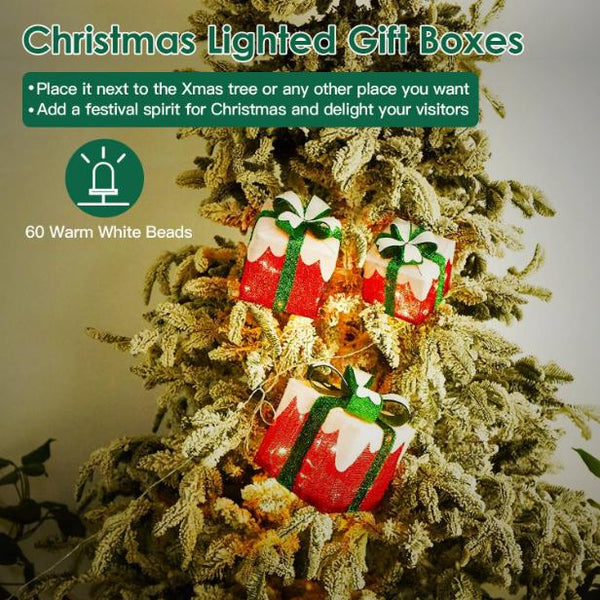 Set of 3 Lighted Gift Boxes Christmas Tree Decorations