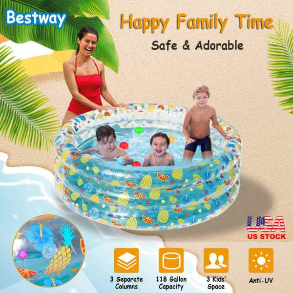 5FT Inflatable Swimming Pool Blow Up For 3 Kids Foldable Swim Ball Pool Backyard Beach