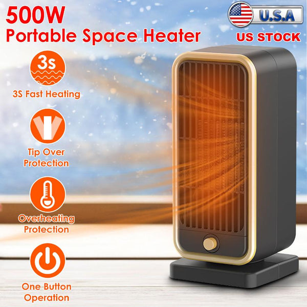 500W Portable Electric Heater Personal Ceramic Heating Space For 322 Sq FT Home Use
