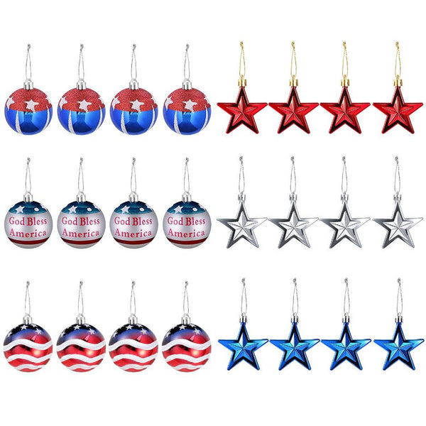 24Pc Set USA Hanging Ball Ornaments Star Patriotic Party Decor Independence Day 4th of July Red White Blue