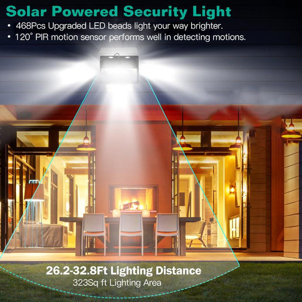 Solar Powered Wall Lights Motion Sensor Outdoor Lamps Separate Solar Panel 468 LED