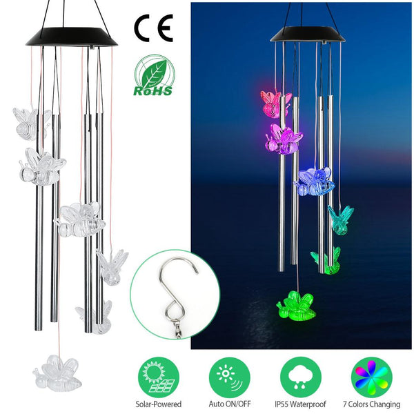 Solar Wind Chime Lights Bee Decorative Lamp 7 Color Changing Hanging String Lights