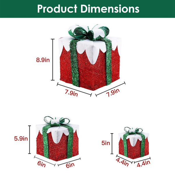 Set of 3 Lighted Gift Boxes Christmas Tree Decorations