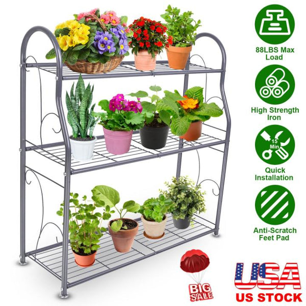 3 Tier Plant Stand Shelf Flower Pot Holder Display Rack 88LBS Utility Storage Organizer