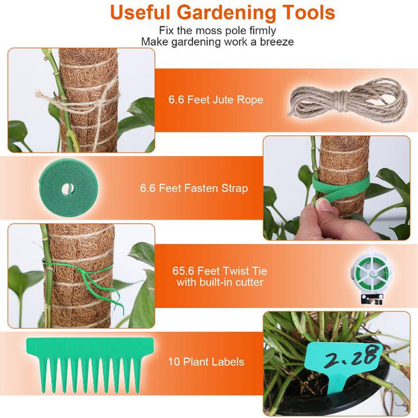4Pcs Coco Coir Extendable Moss Pole for Climbing Plants Plant Support Jute Rope