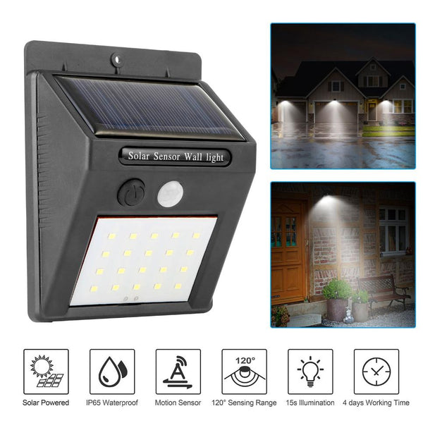 Solar Light 20 LEDs Outdoor Motion Sensor Lights Waterproof Wide Angle Garage Door