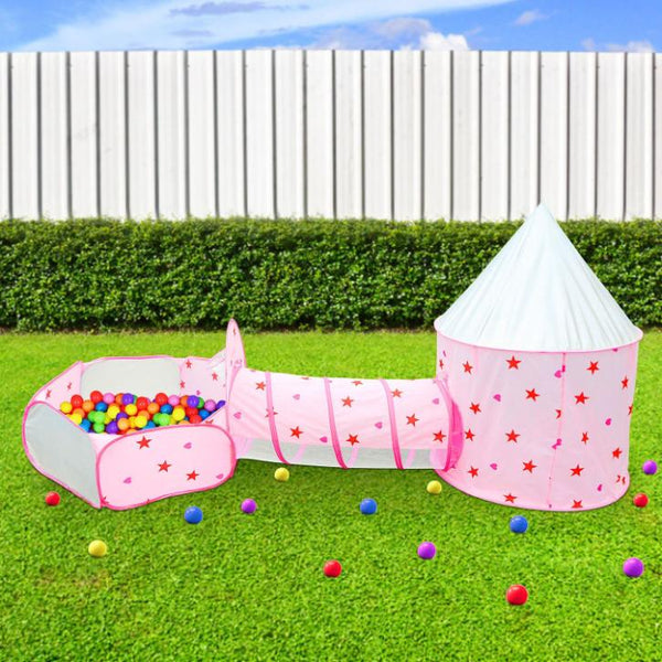 3 In 1 Child Crawl Tunnel Tent Kids Play Ball Pit Set Foldable Play House Pop-up