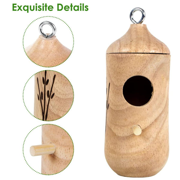 2 Pack Wooden Hanging Humming Bird Houses for Outside Bird Nest Feeder Patio Garden