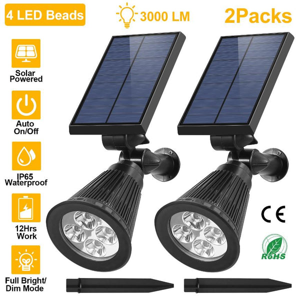 2 Pack Solar Spotlight Outdoor Dusk To Dawn Light Wall Path Lawn Garden Lamp