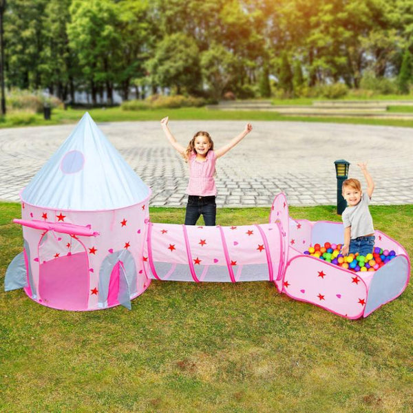 3 In 1 Child Crawl Tunnel Tent Kids Play Ball Pit Set Foldable Play House Pop-up