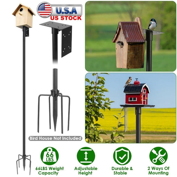 Bird House Pole Kit Stand Stake Adjustable Height Bird Feeder Lawn Mount Perch