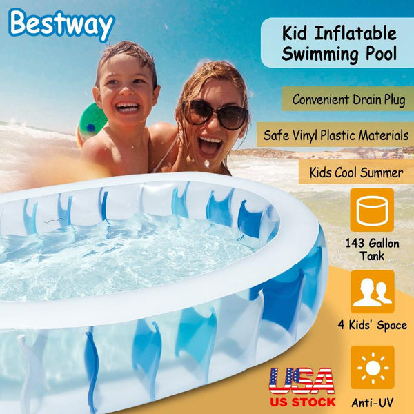Inflatable Oval Swimming Pool For Kids Blow Up Foldable Swim Ball Pool Backyard Beach 90×60×20 inch