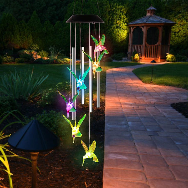Solar Wind Chime Lights Hummingbird Decorative Lamp 7 Color Changing