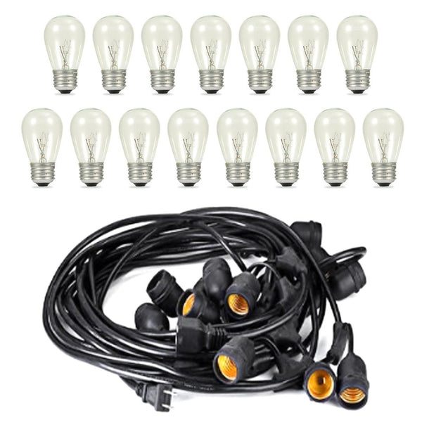 48FT Outdoor String Lights Waterproof Patio Bulbs Commercial Yard Lights Garden Warm