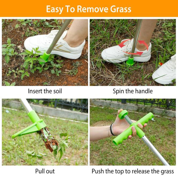 Weed Puller Twister Stand Up Root Removal Hand Tool 3 Claws Aluminum Grass Manual Remover 38.98in Long Handle w/ Foot Pedal