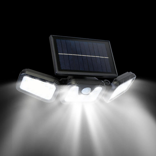 Solar Wall Lamp 74 LEDs 3 Adjustable Head Motion Sensor Flood Lights