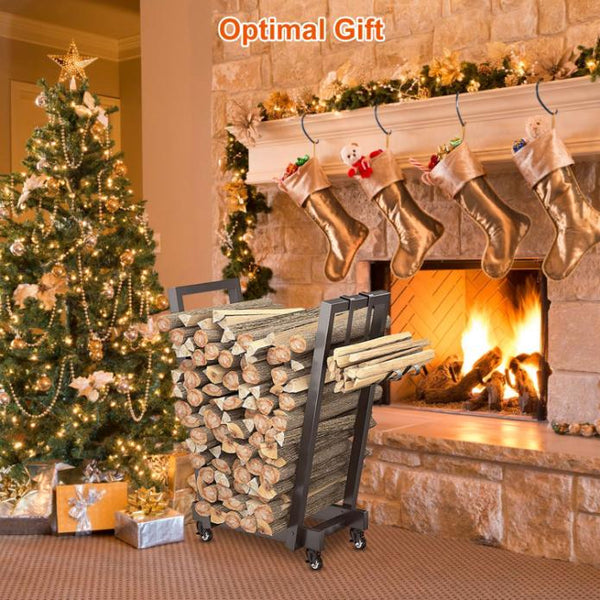 Firewood Log Rack 661LBS Iron Wood Lumber Storage Stacking Rack Holder with Hanging Hooks